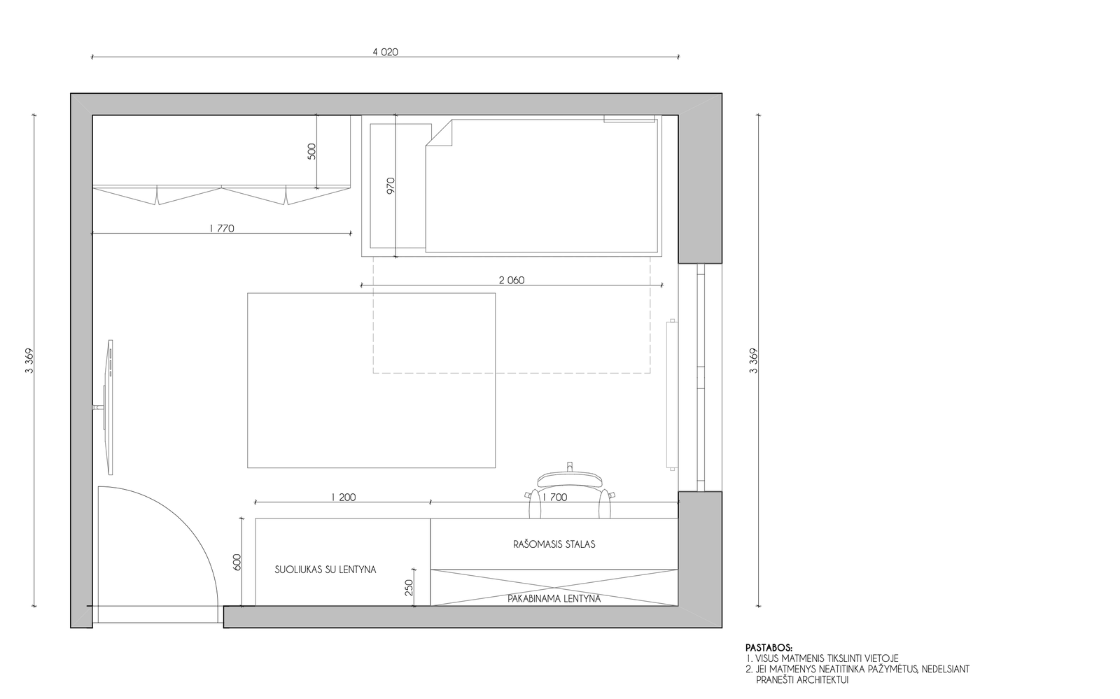 Dvynukų kambario renovacija projekto techniniai brėžiniai – 1 vaizdas