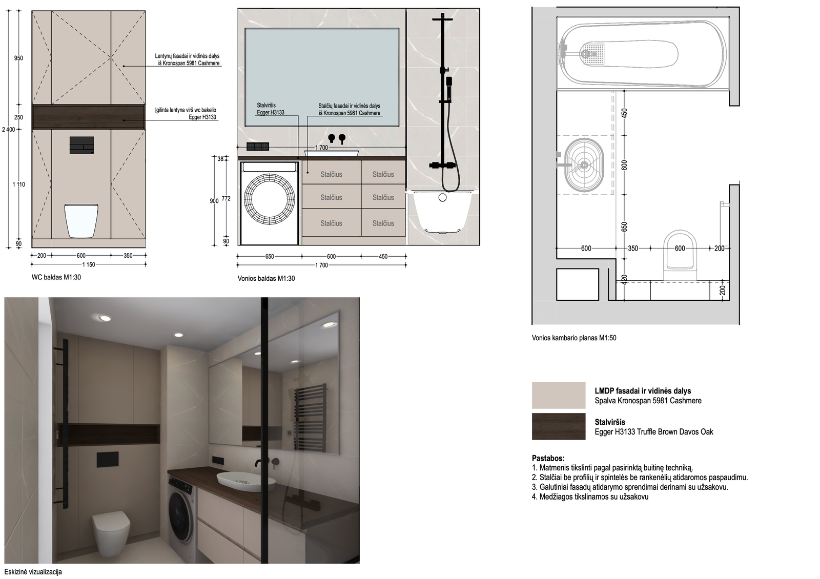 BD8 projektas vonios kambario baldų brėžiniai – 3 vaizdas