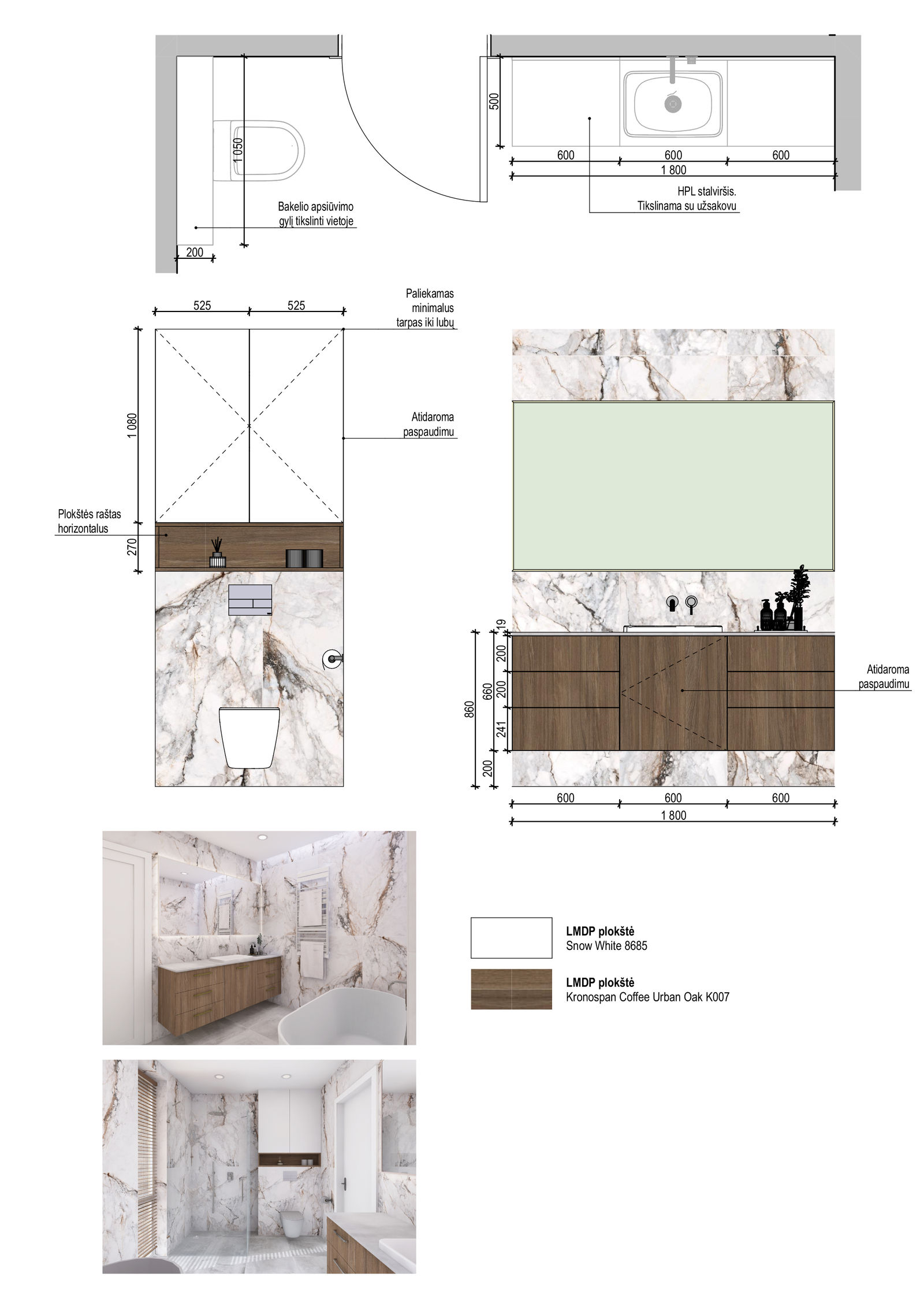Lia projektas vonios kambario baldų brėžiniai – 4 vaizdas