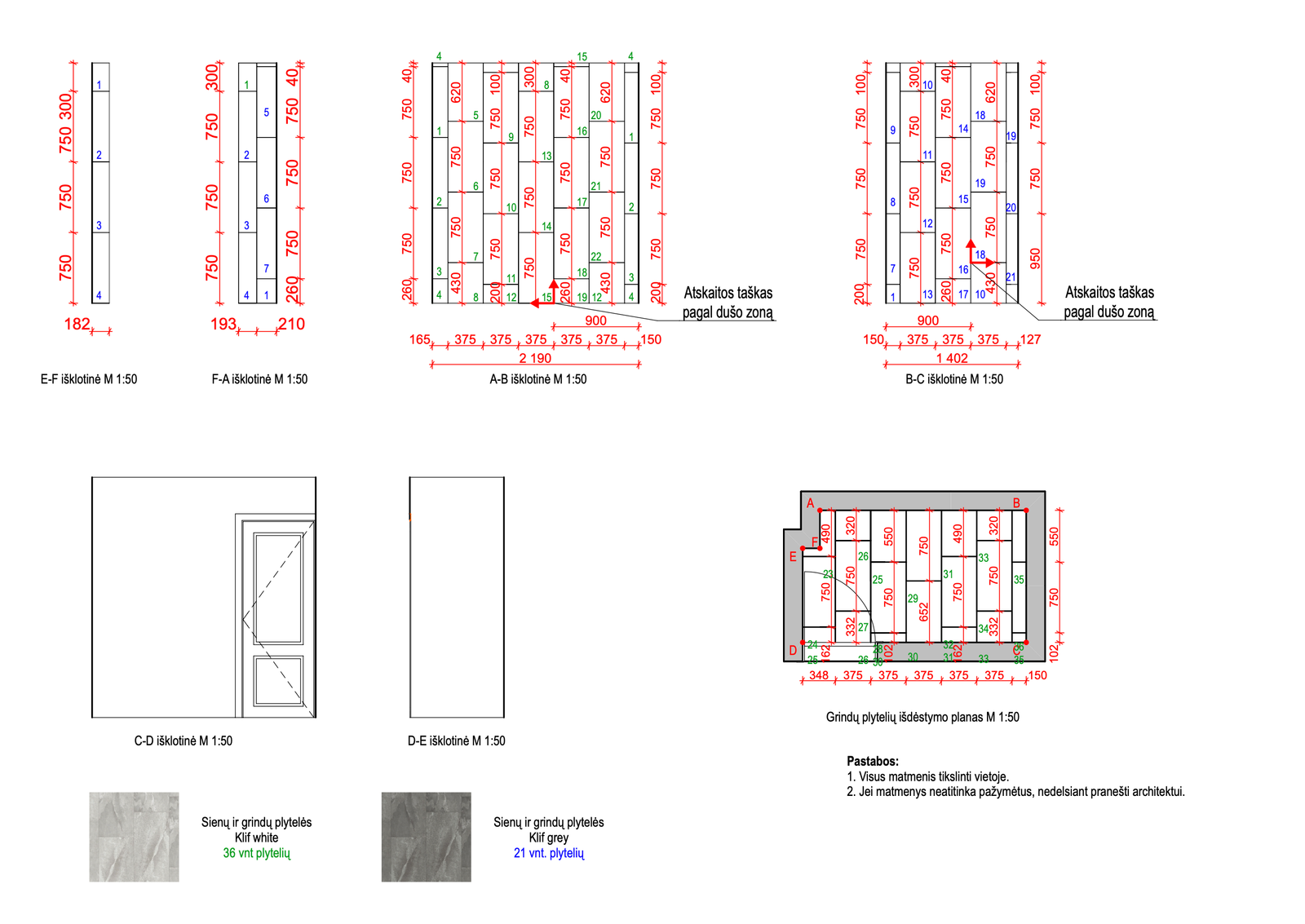 Vonios kambario renovacija plytelių išklotinės techniniai brėžiniai – 2 vaizdas